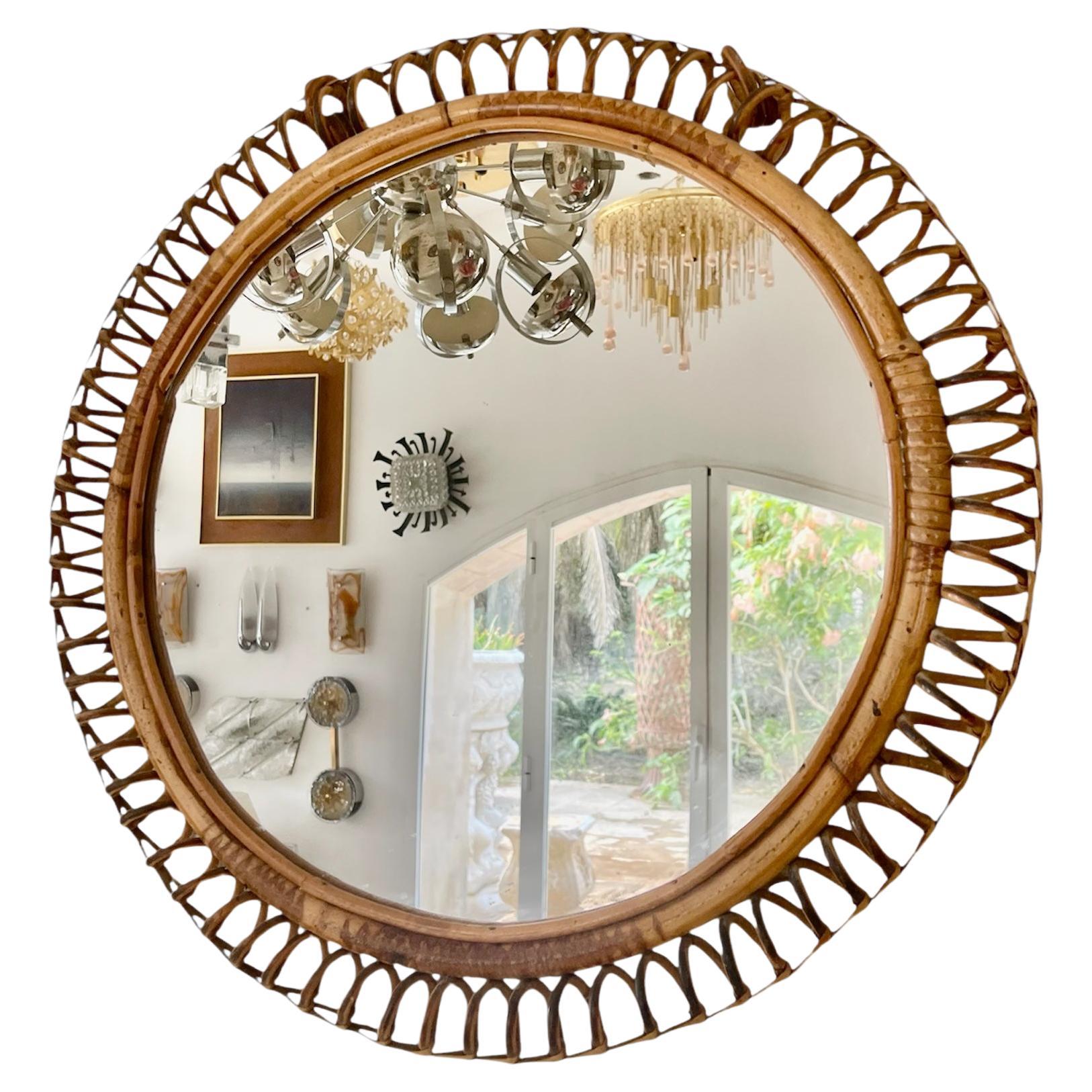Riviera mirror Bamboo with Rattan original , Italy 1960s