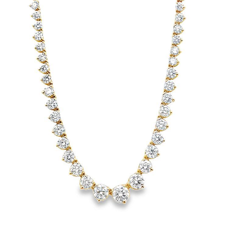 Moderne Riviera Necklace Three Prong Setting 12.46CT Yellow Gold 17