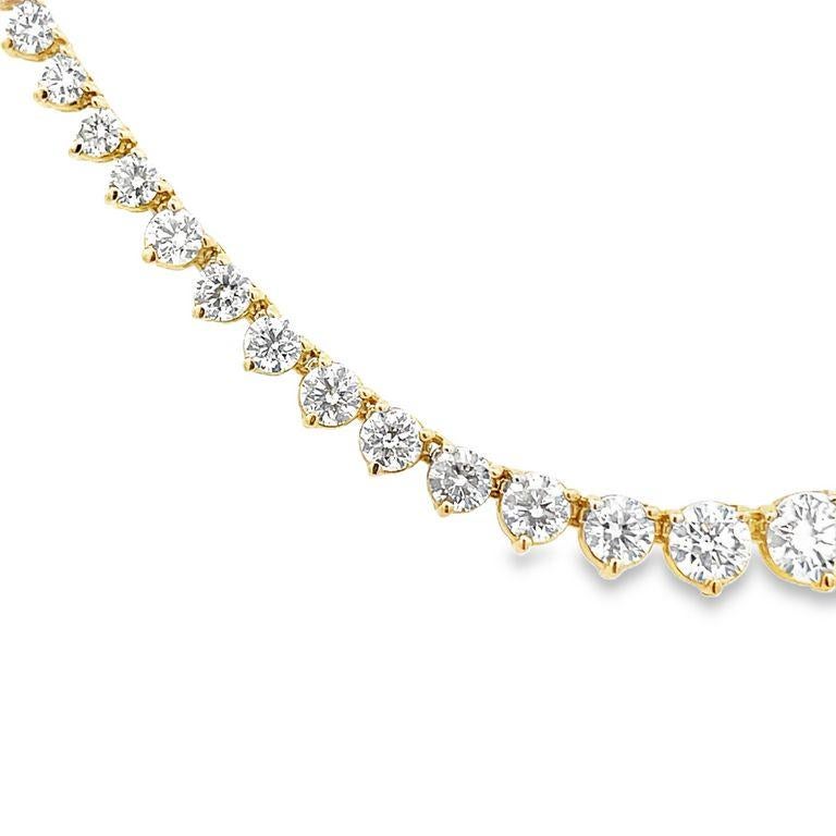 Taille brillant Riviera Necklace Three Prong Setting 12.46CT Yellow Gold 17