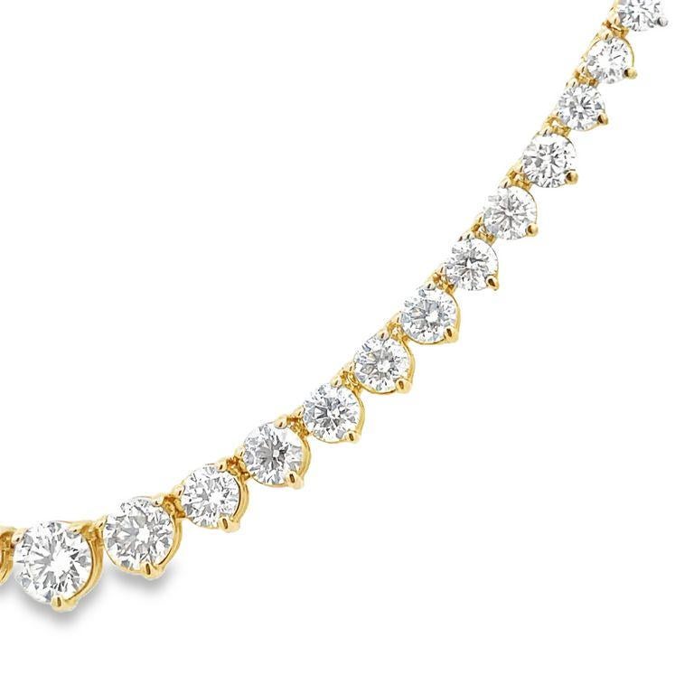 Riviera Necklace Three Prong Setting 12.46CT Yellow Gold 17