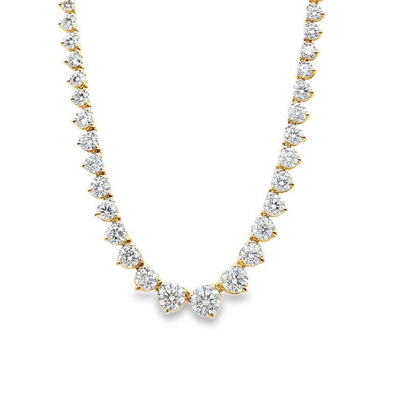 Riviera Necklace Three Prong Setting 12.46CT Yellow Gold 17