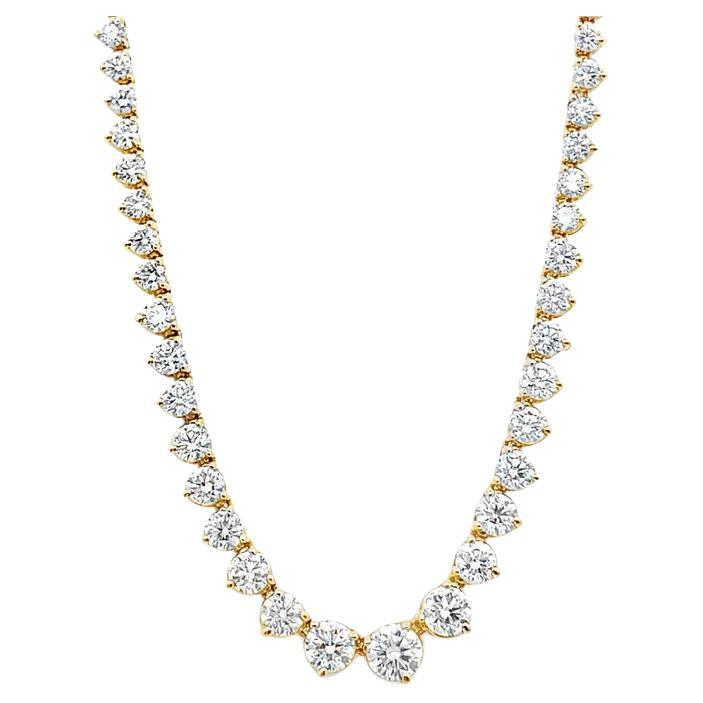 Riviera Necklace Three Prong Setting 12.46CT Yellow Gold 17" (Collier Riviera) en vente