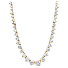 Riviera Necklace Three Prong Setting 12.46CT Yellow Gold 17" (Collier Riviera)