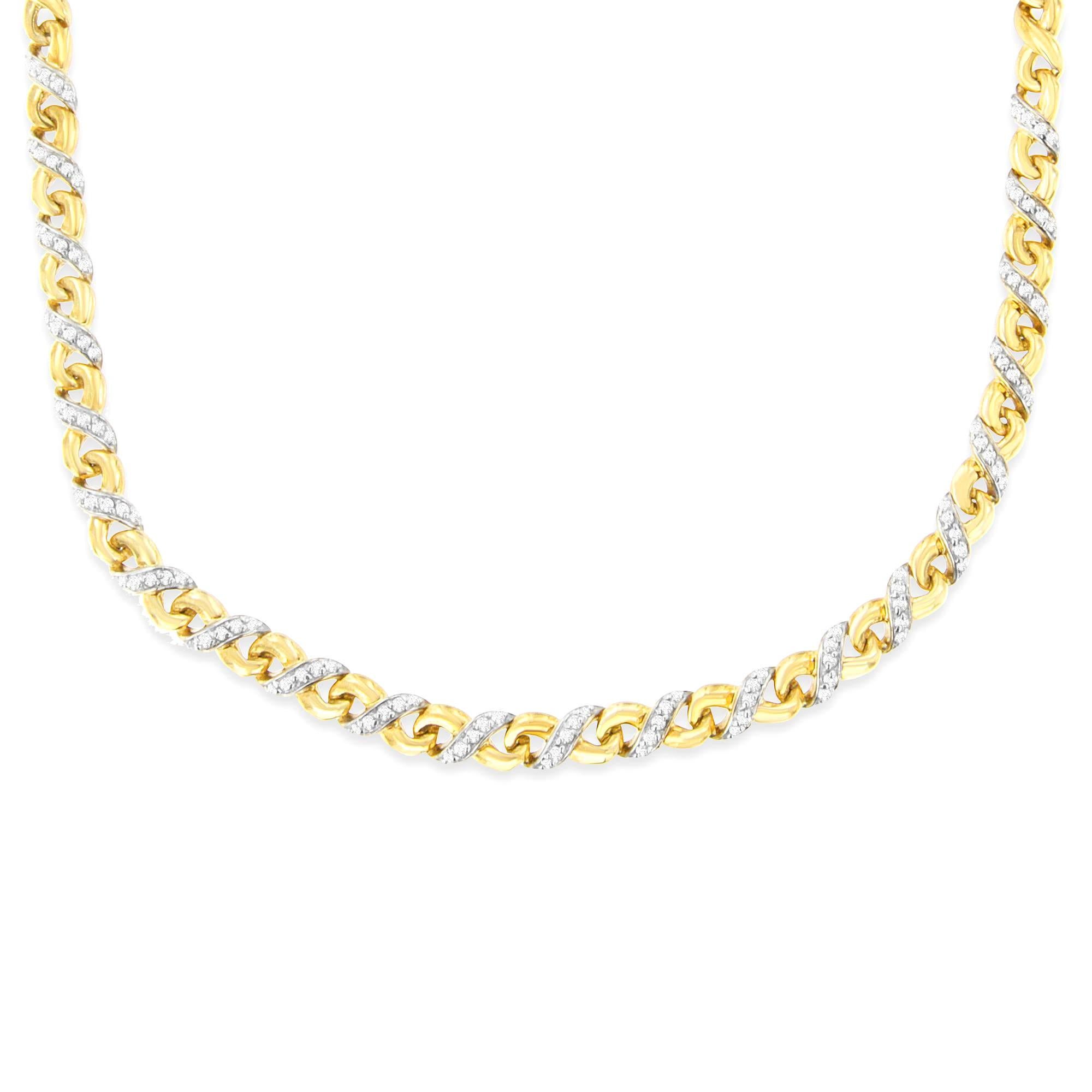 Contemporary Riviera Necklace With Diamonds 1.10 Carats 10K Yellow Gold For Sale