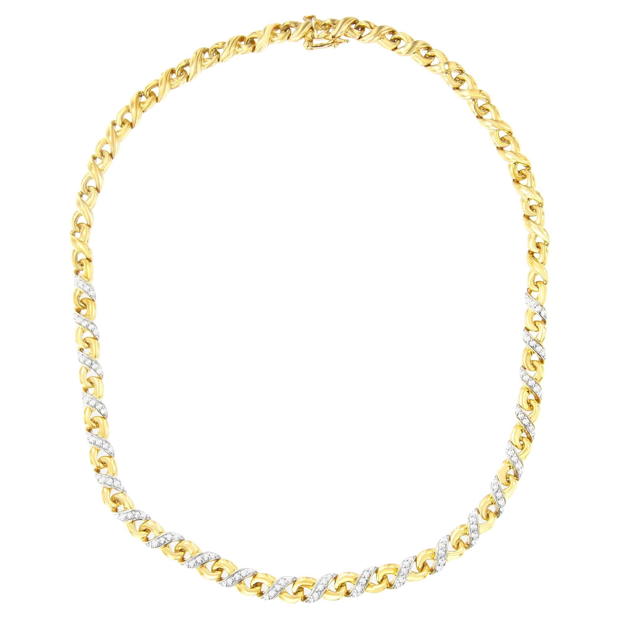 Riviera Necklace With Diamonds 1.10 Carats 10K Yellow Gold For Sale