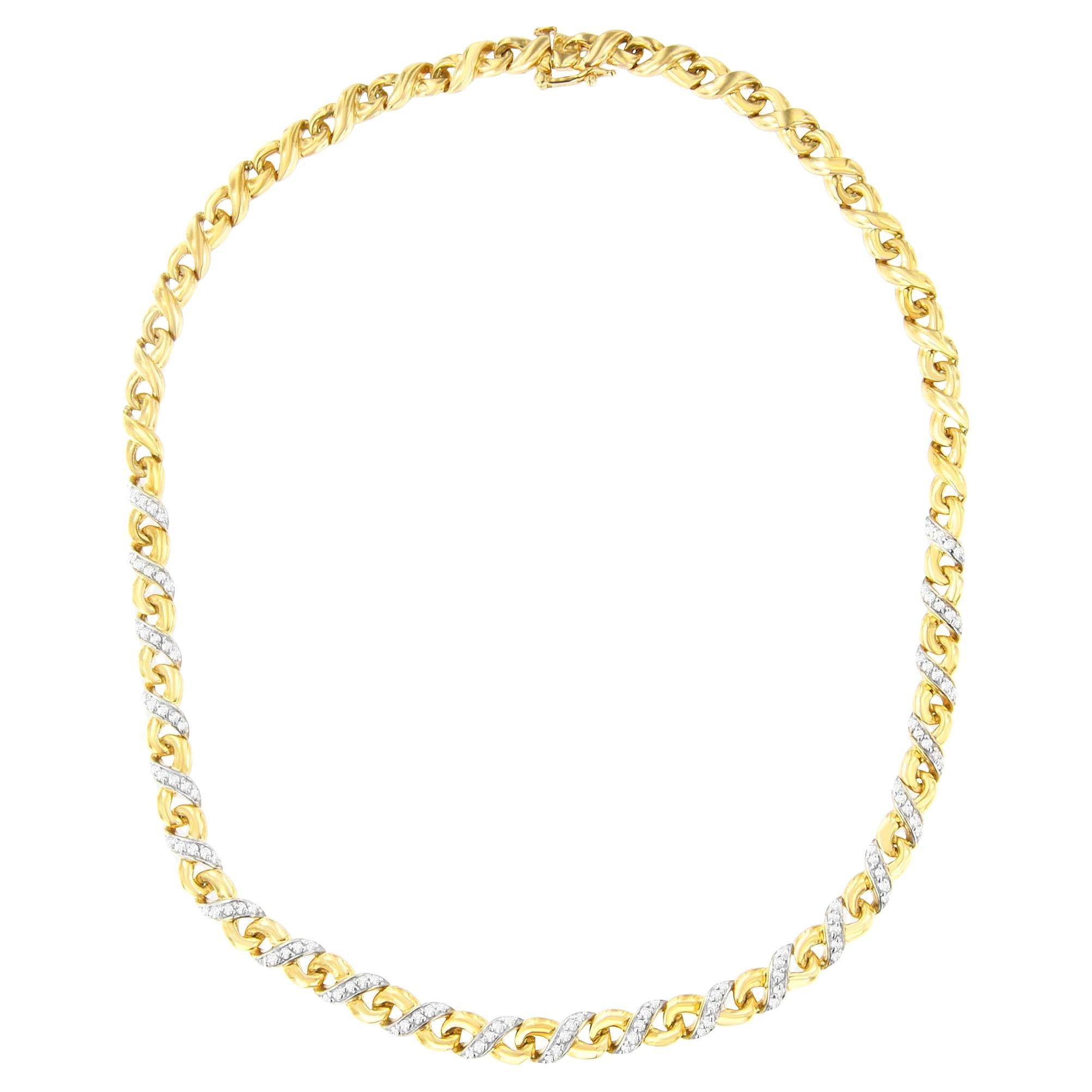 Collana Riviera con diamanti 1,10 carati in oro giallo 10 carati in vendita