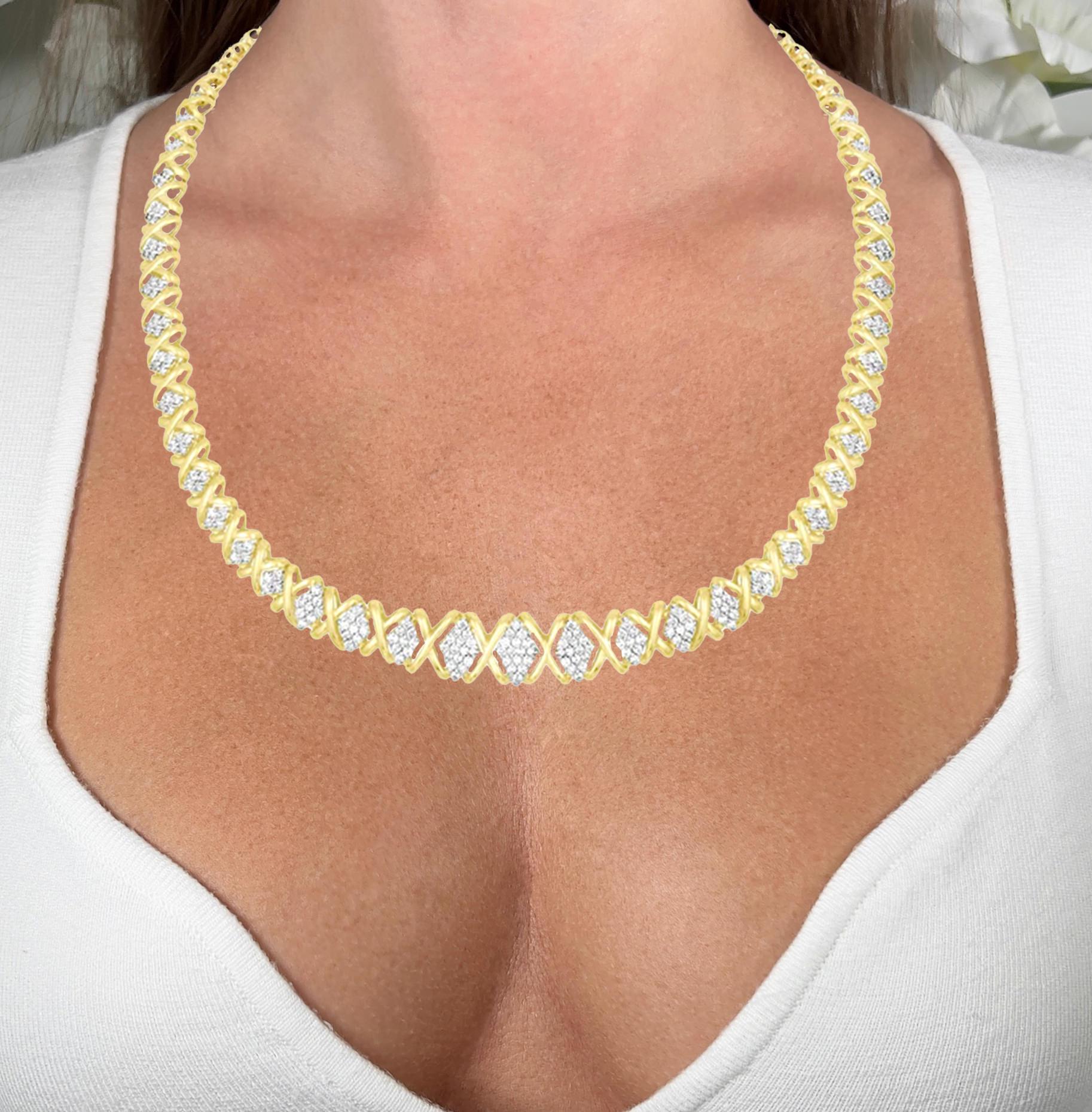 It comes with the Gemological Appraisal by GIA GG/AJP
All Gemstones are Natural
198 Diamonds = 4.15 Carats
Cut: Round Brilliant
Metal: 10K Yellow Gold
Length: 18 Inches
Width: 0.2 Inches
