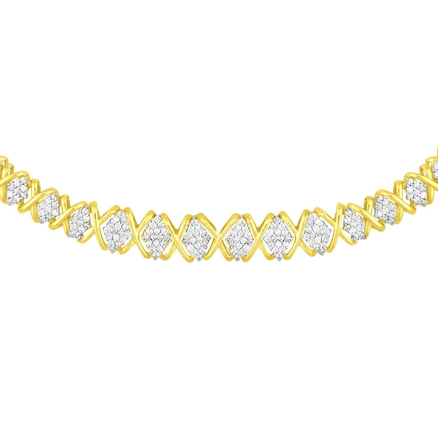 Contemporain Collier Riviera avec diamants 4,15 carats et or jaune 10 carats en vente