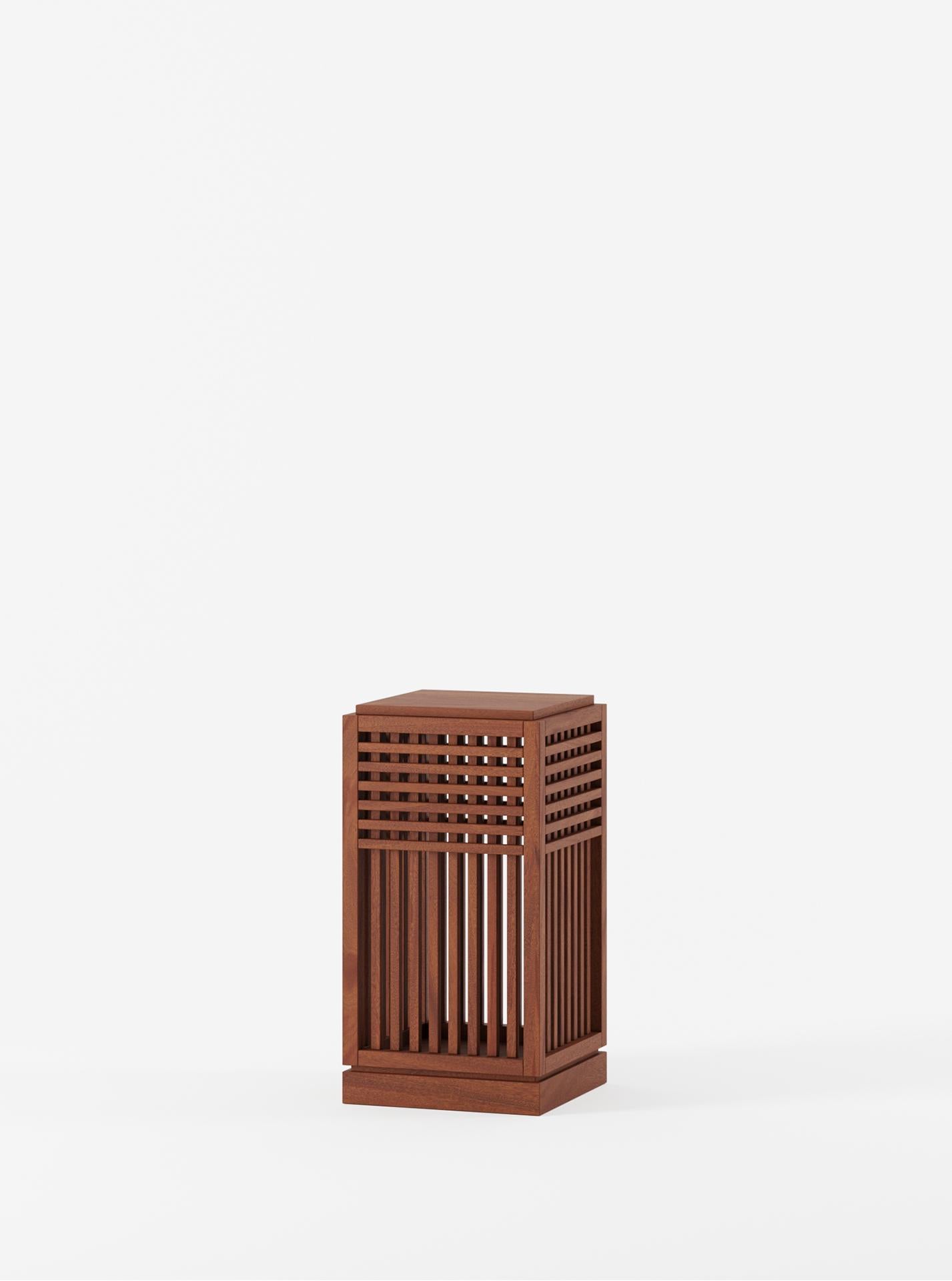 Minimalist Riviera Plinth Short in Oiled African Mahogany designed by Yaniv Chen for Lemon For Sale