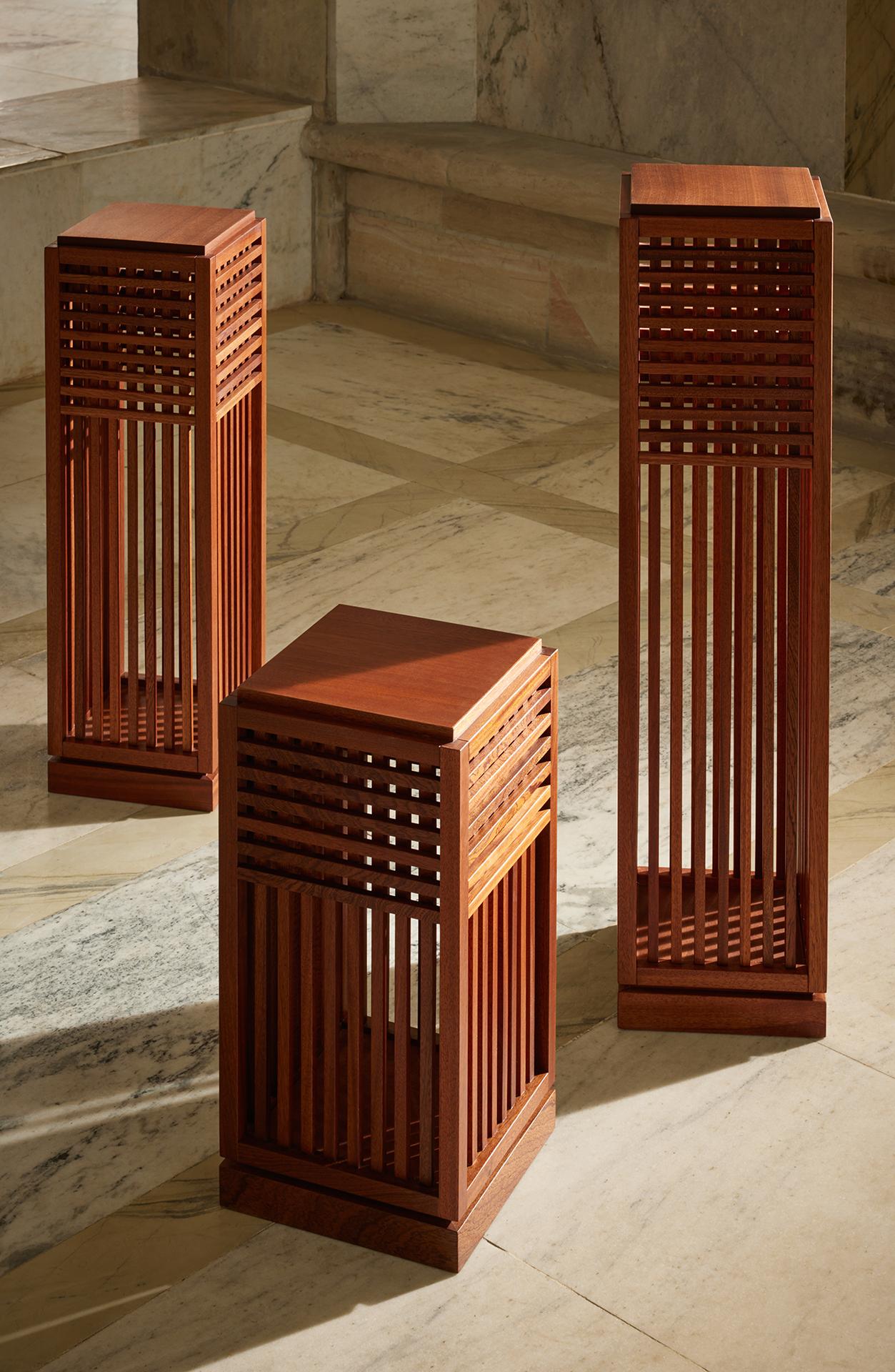 Contemporary Riviera Plinth Tall in Oiled African Mahogany Designed by Yaniv Chen for Lemon For Sale