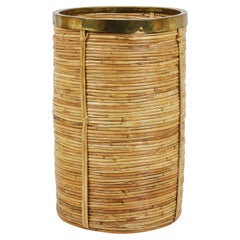 Riviera Style Bamboo & Brass Paper Basket Umbrella Stand, Italy, 1970s