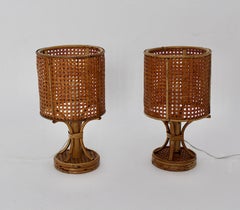 Riviera Style Organic Rattan Bamboo Table Lamps Nightstand Lamps 1970s Italy