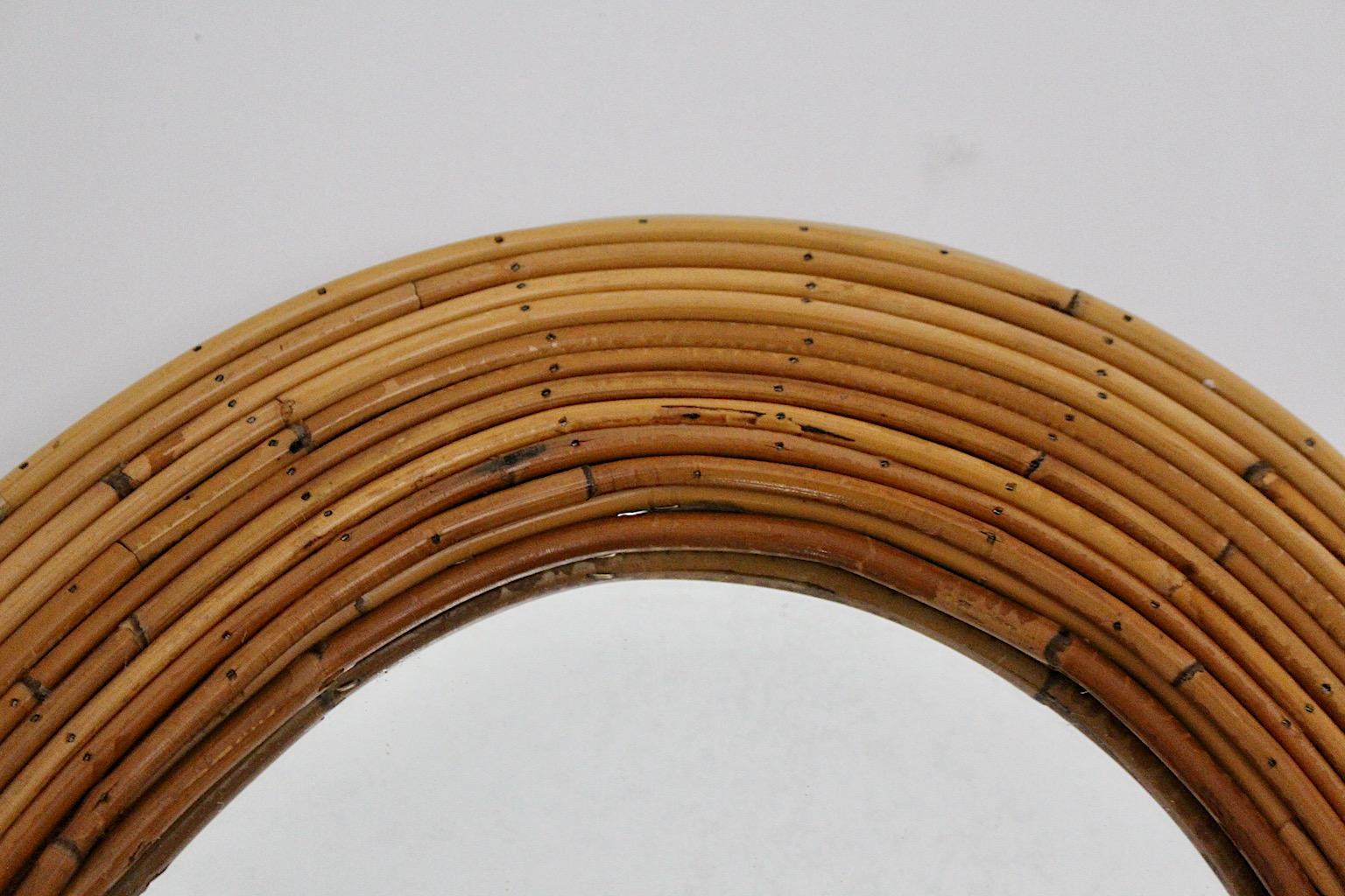 Riviera Style Organic Vintage Rattan Bamboo Oval Wall Mirror France, 1950s 2