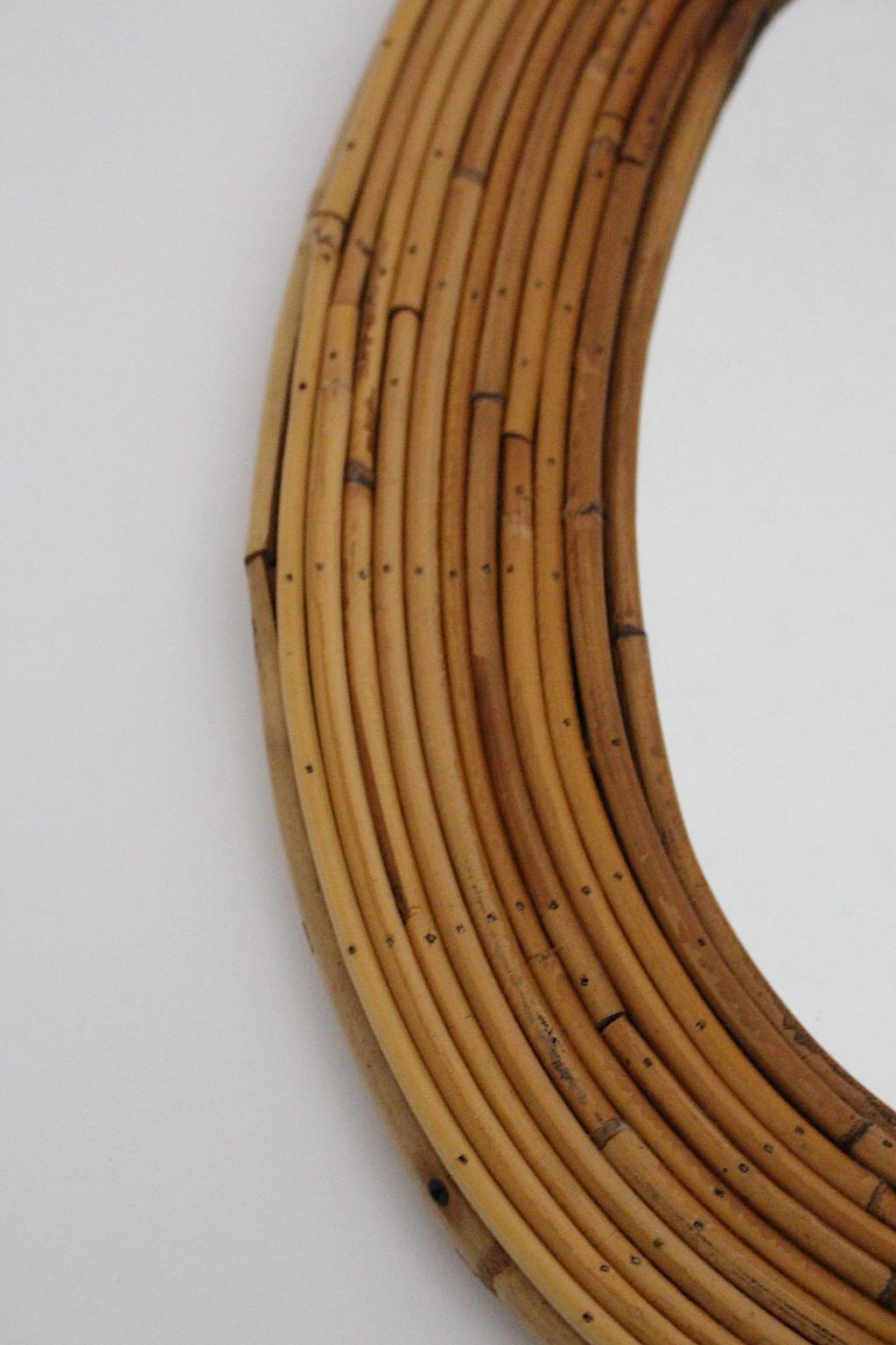 Riviera Style Organic Vintage Rattan Bamboo Oval Wall Mirror France, 1950s 3