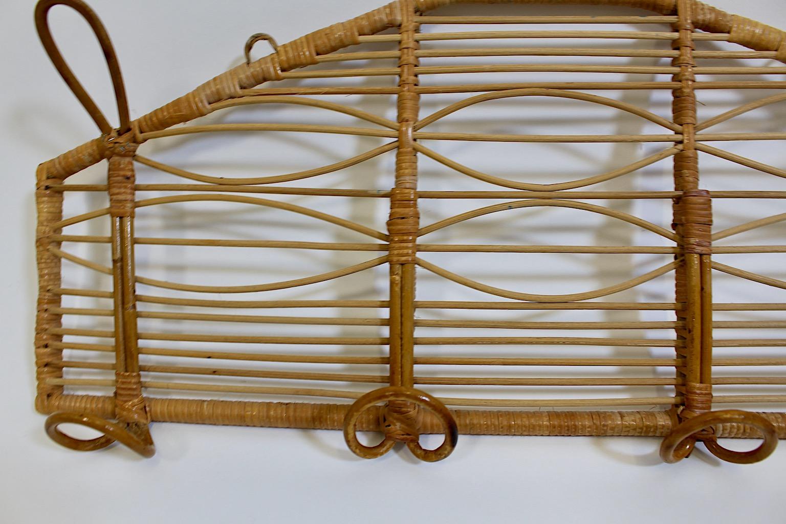 Riviera Style Organic Vintage Rattan Coat Rack with Five Hooks 1960s Italy For Sale 5