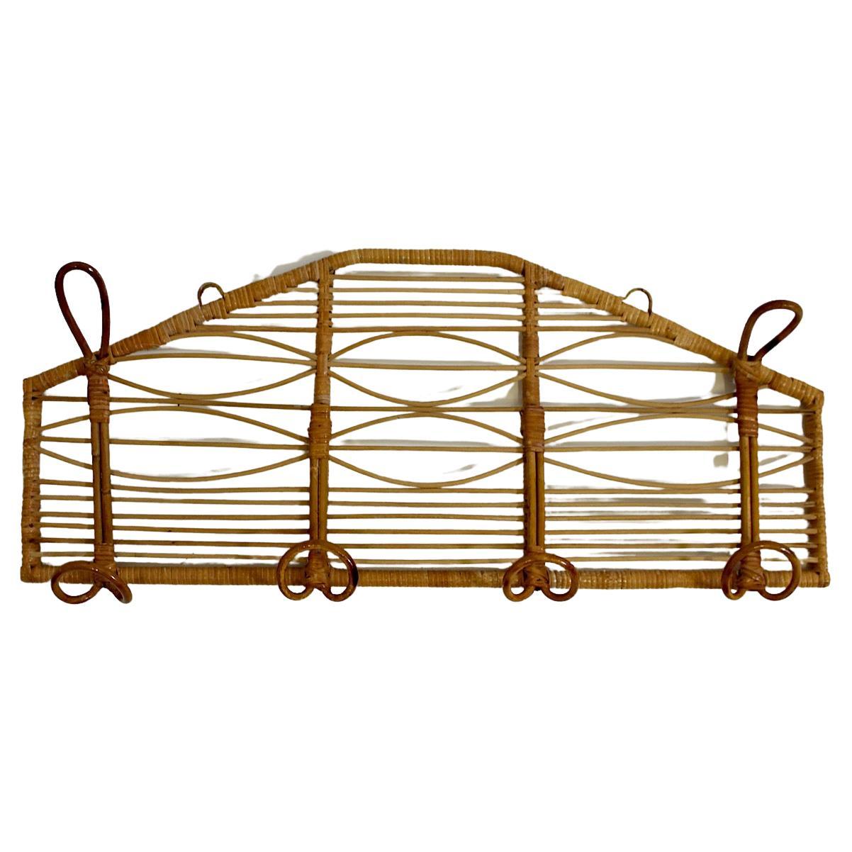 Riviera Style Organic Vintage Rattan Coat Rack with Five Hooks 1960s Italy