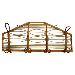 Riviera Style Organic Vintage Rattan Coat Rack with Five Hooks 1960s Italy