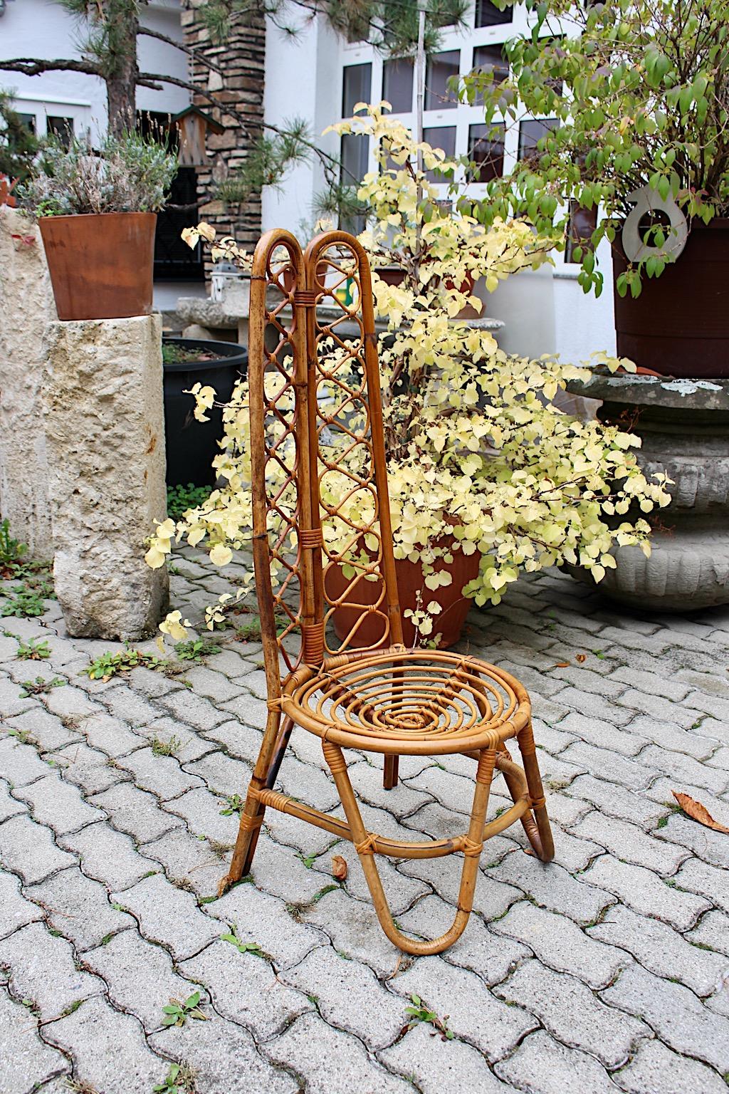 Mid-Century Modern Riviera Style Organic Vintage Rattan Highback Side Chair Bonacina 1960s Italy