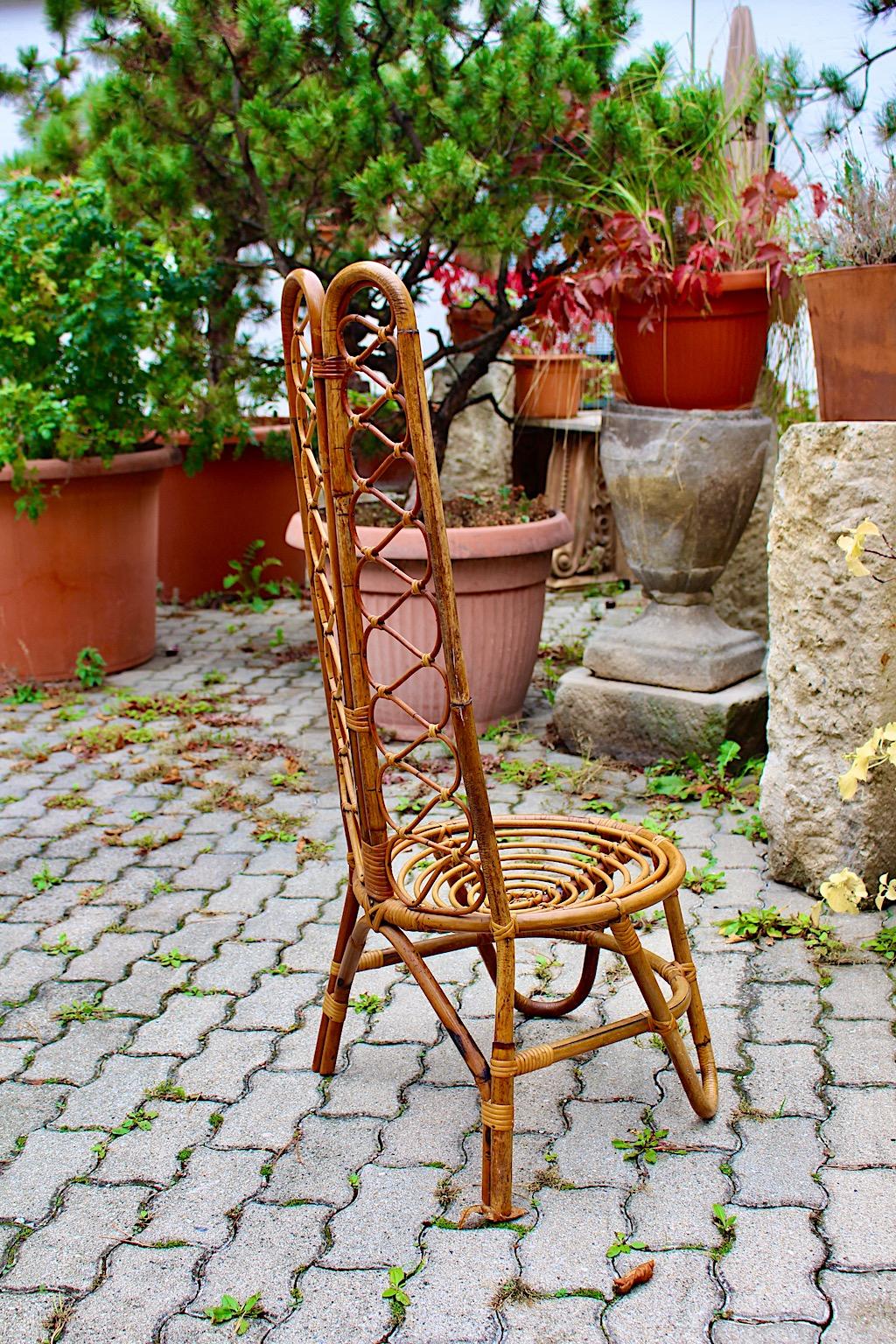 Italian Riviera Style Organic Vintage Rattan Highback Side Chair Bonacina 1960s Italy