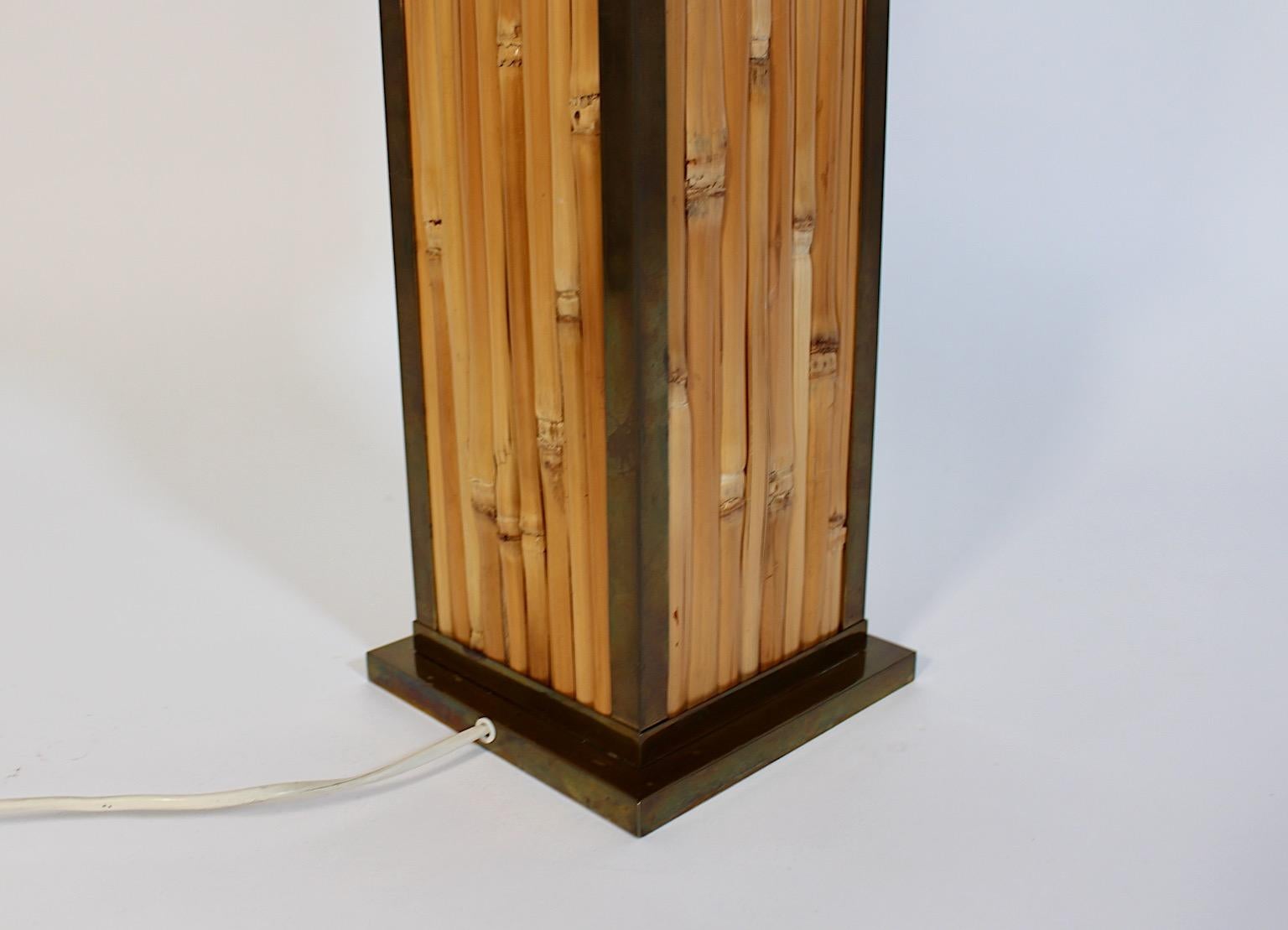 Riviera Style Vintage Brass Bamboo Silk Pastel Blue Table Lamp 1970s Italy For Sale 5