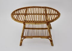 Riviera Style Vintage Organic Rattan Oval Coffee Table Side Table 1950s Italy