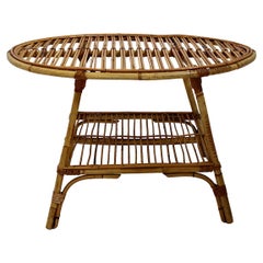 Riviera Style Vintage Organic Rattan Oval Coffee Table Side Table 1950s Italy
