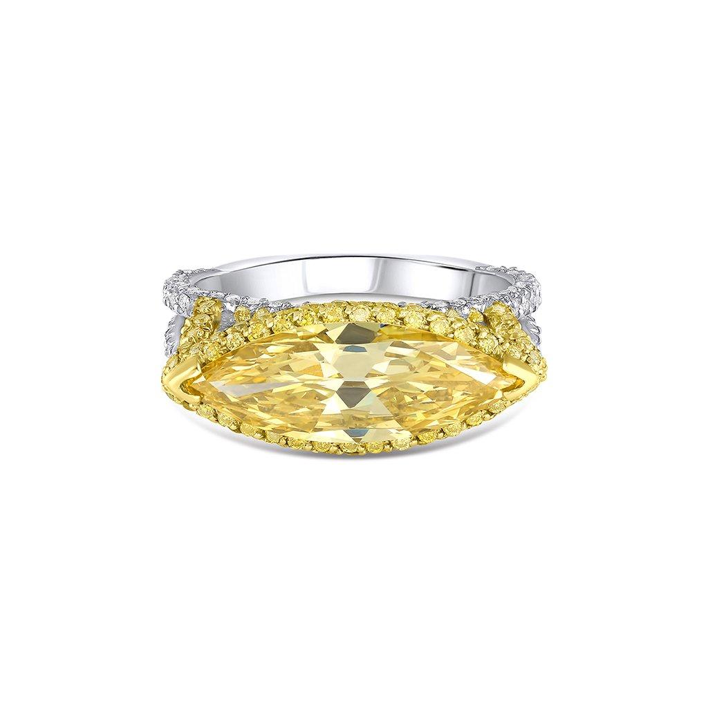 The Rivière Collection is exclusively designed and created in-house at CJ Charles Jewelers.

The center GIA-certified 2.32 carat marquise fancy cut diamond has natural fancy intense yellow color and VS2 clarity. The custom platinum and 18 karat