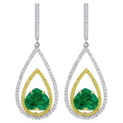 Rivière 2.99 Carat Heart-Shaped Emerald Diamond Earrings