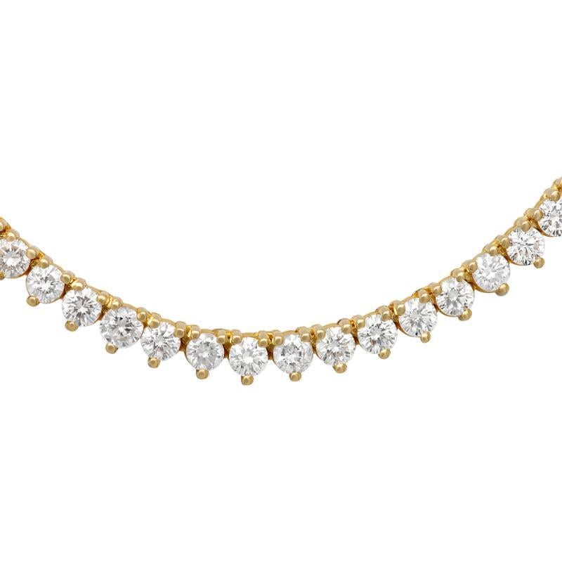 Riviere-Halskette aus 14k Gelbgold. Runde Diamanten im Brillantschliff, Gesamtgewicht: ca. 8,00 Karat, geschätzte Farbe I-J, Reinheit VS-SI. Gesamtlänge 18 Zoll.