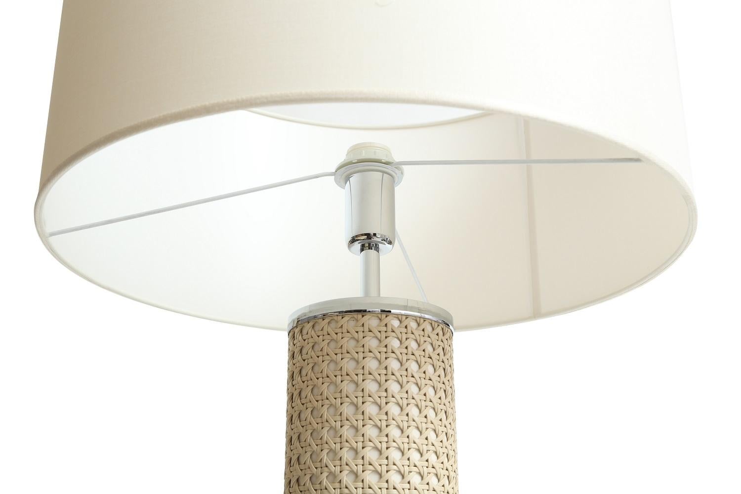 Riviere Italy Enameled Ivory Cylindrical Lamp covered with hand braided leather.
Made in Italy.

Dimensions:
20