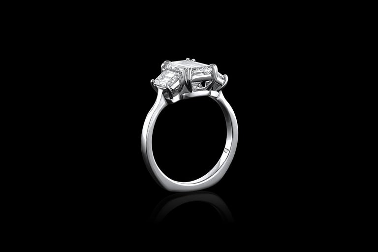 Emerald Cut Riviere Platinum 2.01 Carat Emerald-Cut Diamond Ring, GIA Certified For Sale