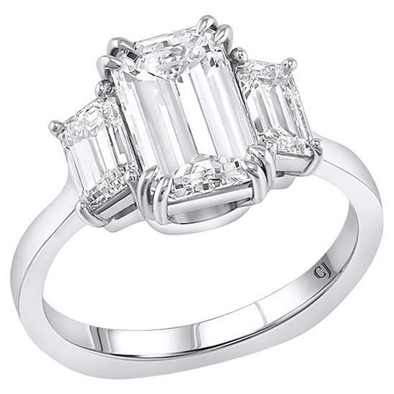 Riviere Platinum 2.01 Carat Emerald-Cut Diamond Ring, GIA Certified For Sale