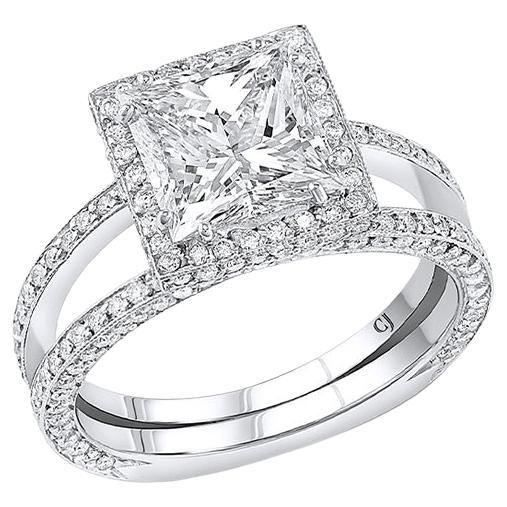 Rivière Platinum 2.19 Carat Princess Cut Diamond Split Shank Ring, GIA Certified For Sale