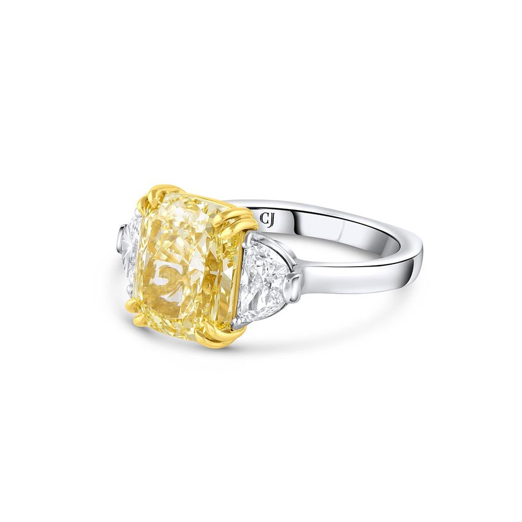 Rivière Platinum 5.01 Carat Fancy Yellow Diamond and Half Moon Diamond Ring In New Condition For Sale In La Jolla, CA