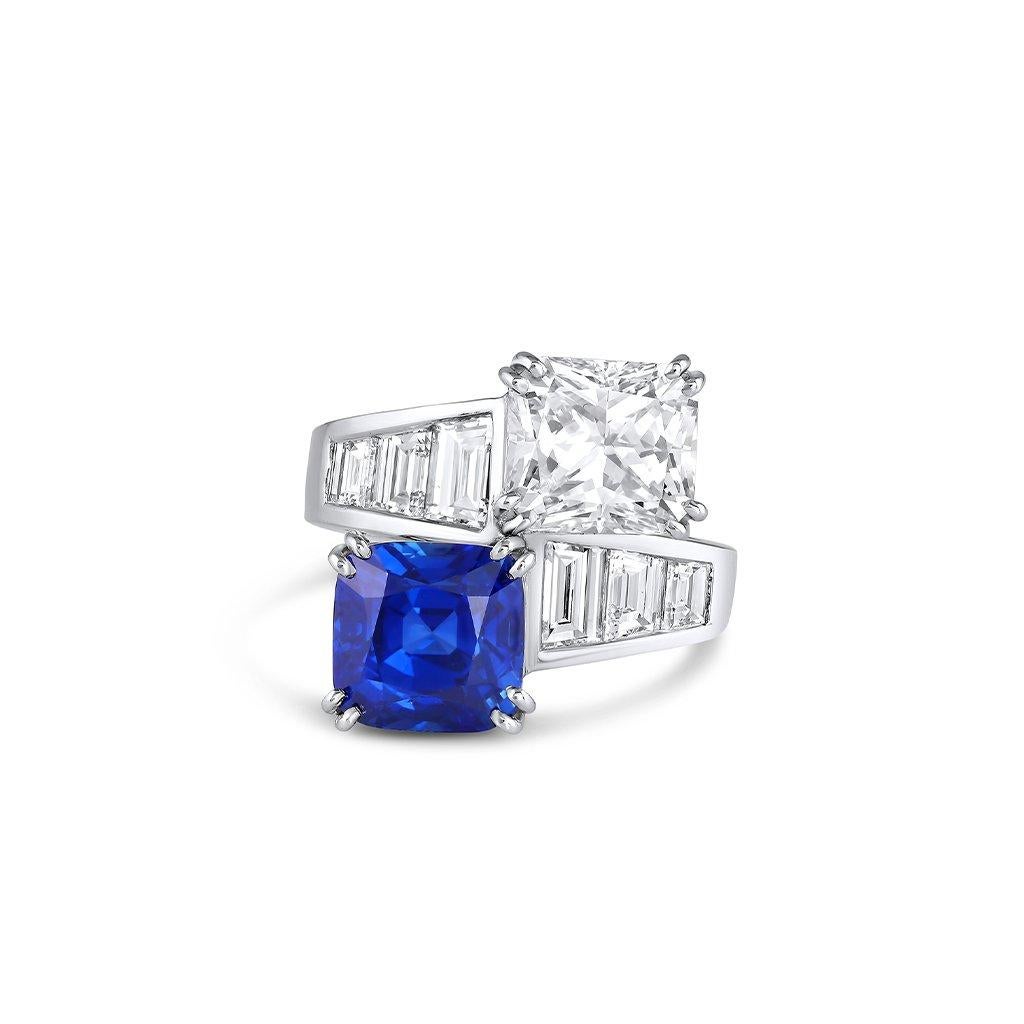 Platinum Bypass Sapphire and Diamond Ring

Sapphire: 6.24CT No Heat

Diamond: 4.01CT H-SI1

Gubelin and GIA