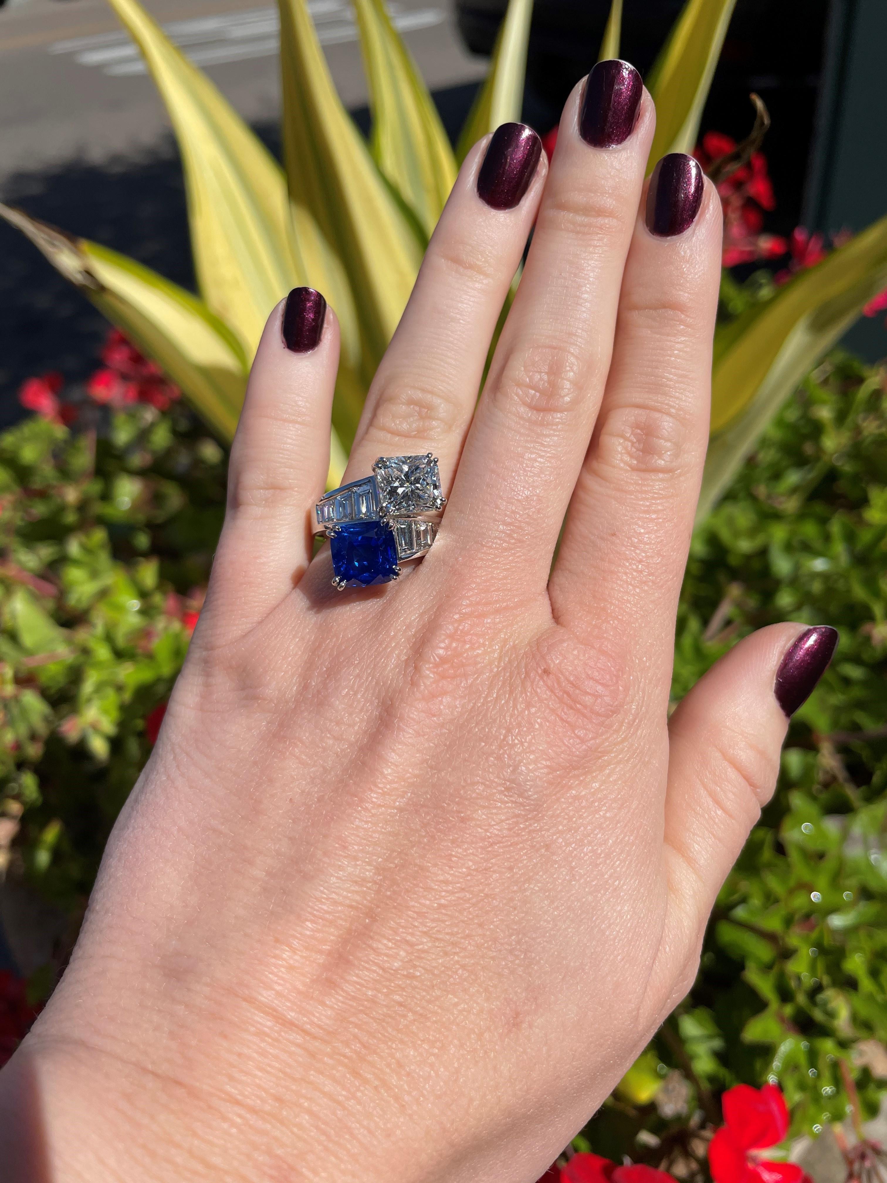 Rivière Platinum Bypass Sapphire and Diamond Ring, GIA Certified In Excellent Condition For Sale In La Jolla, CA