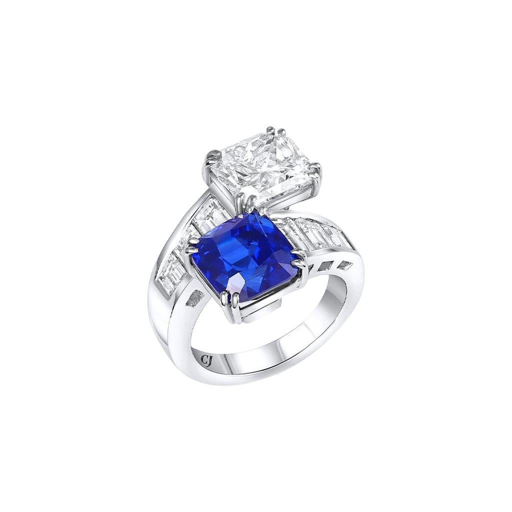 Rivière Platinum Bypass Sapphire and Diamond Ring, GIA Certified For Sale