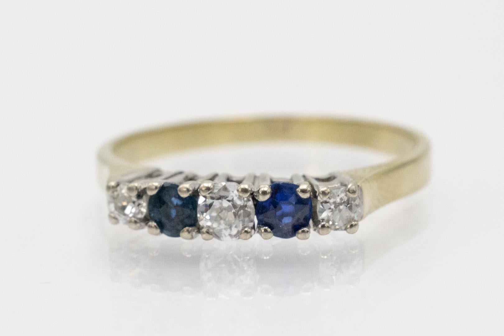 Anillo Rivière con zafiros y diamantes talla antigua. en Bueno estado para la venta en Chorzów, PL