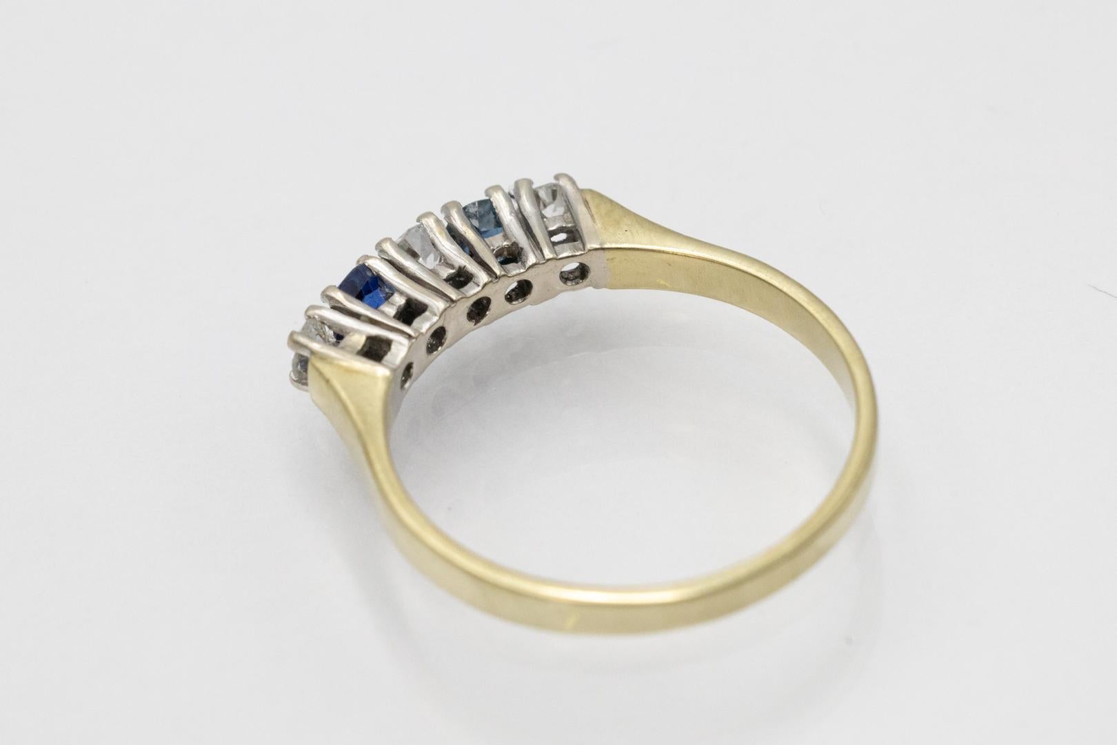 Anillo Rivière con zafiros y diamantes talla antigua. en venta 1