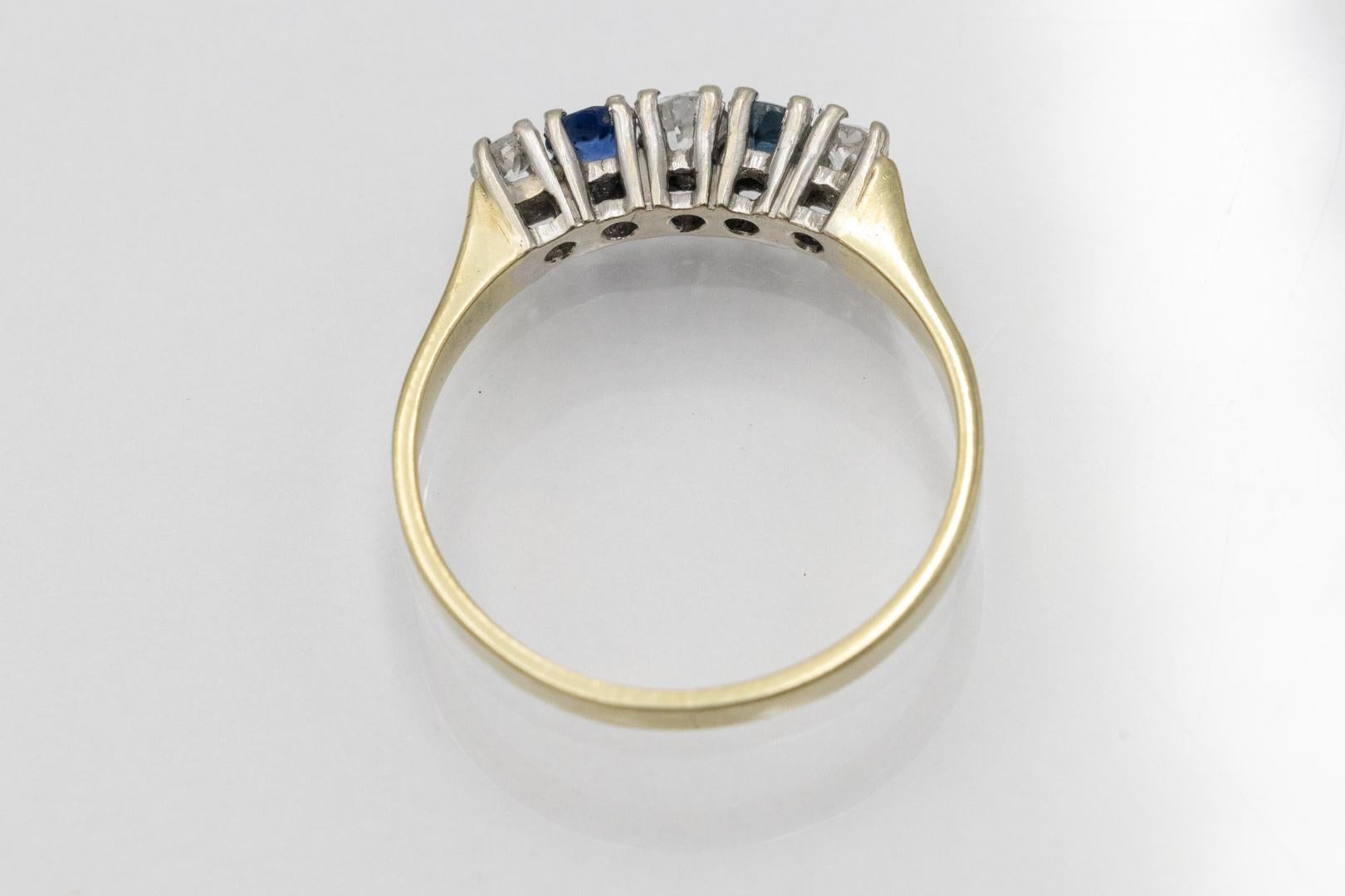 Anillo Rivière con zafiros y diamantes talla antigua. en venta 2