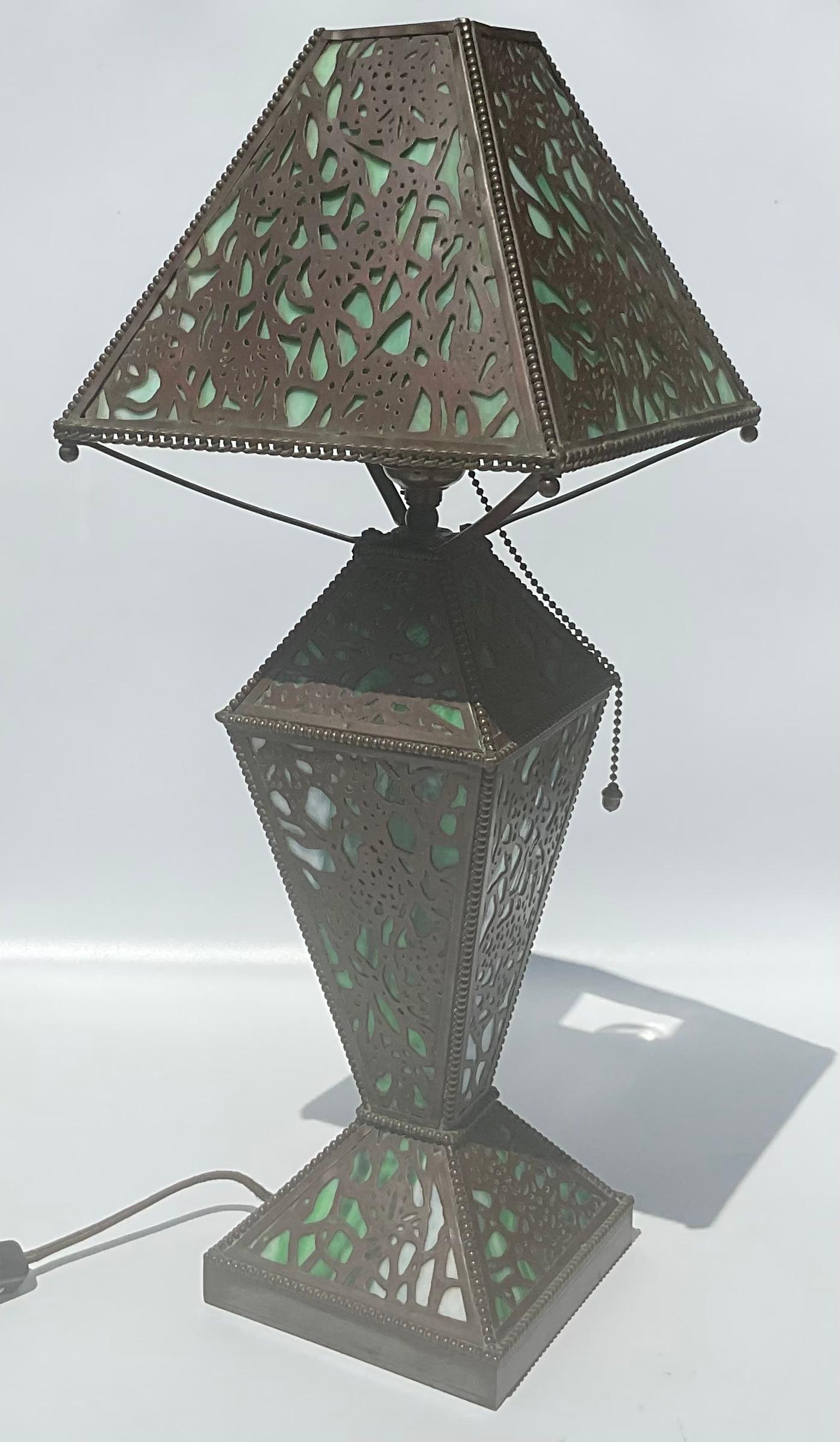 American Rivière Studios Grapevine Pattern Early Art Nouveau Panel Lamp For Sale