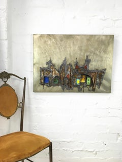 Rivka Eliav Brutalist Copper, Enamel and Stainless Steel Wall Panel 1960s