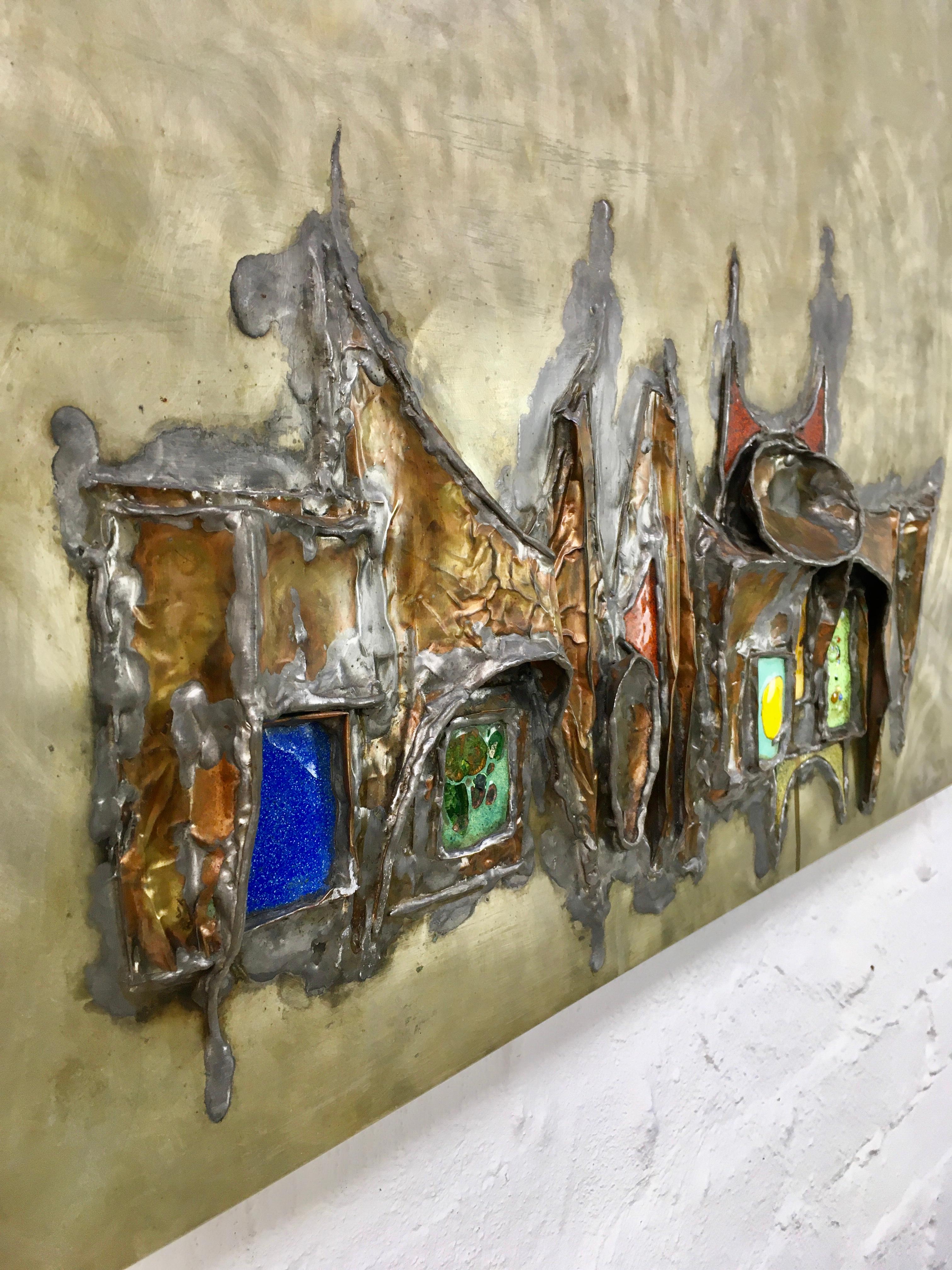 Late 20th Century Rivka Eliav Brutalist Copper, Enamel and Stainless Steel Wall Panel 1960s