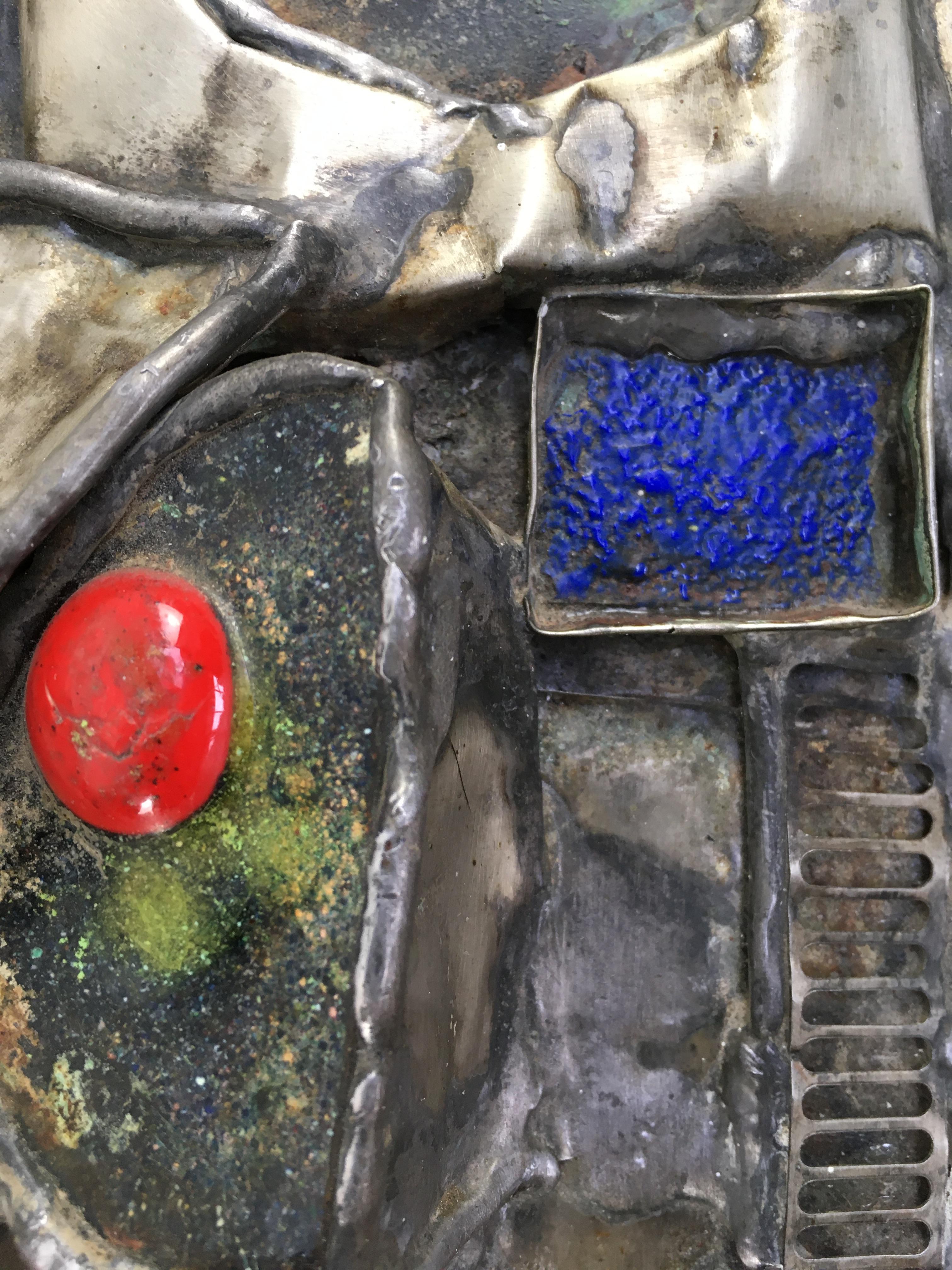 Rivka Eliav Brutalist Copper, Enamel and Stainless Steel Wall Panel III 1960s 3