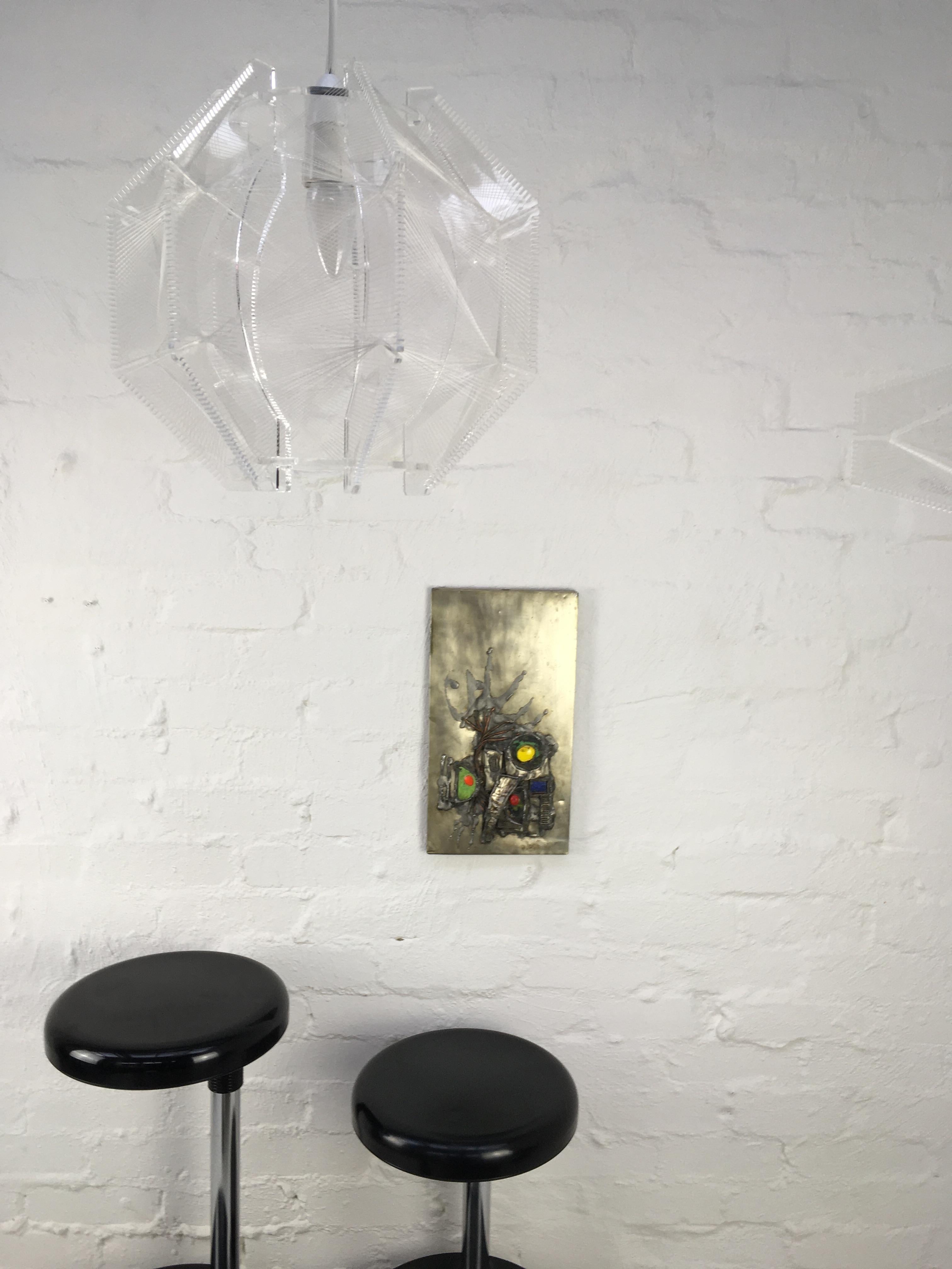 Brutalist enamel and copper wall panel by highly regarded Israeli artist, Rivka Eliav. 

This work dates to the 1960s. Eliav explores the ancient and new, through abstractions of architecture and cultural heritage. Heat and light glisten in these