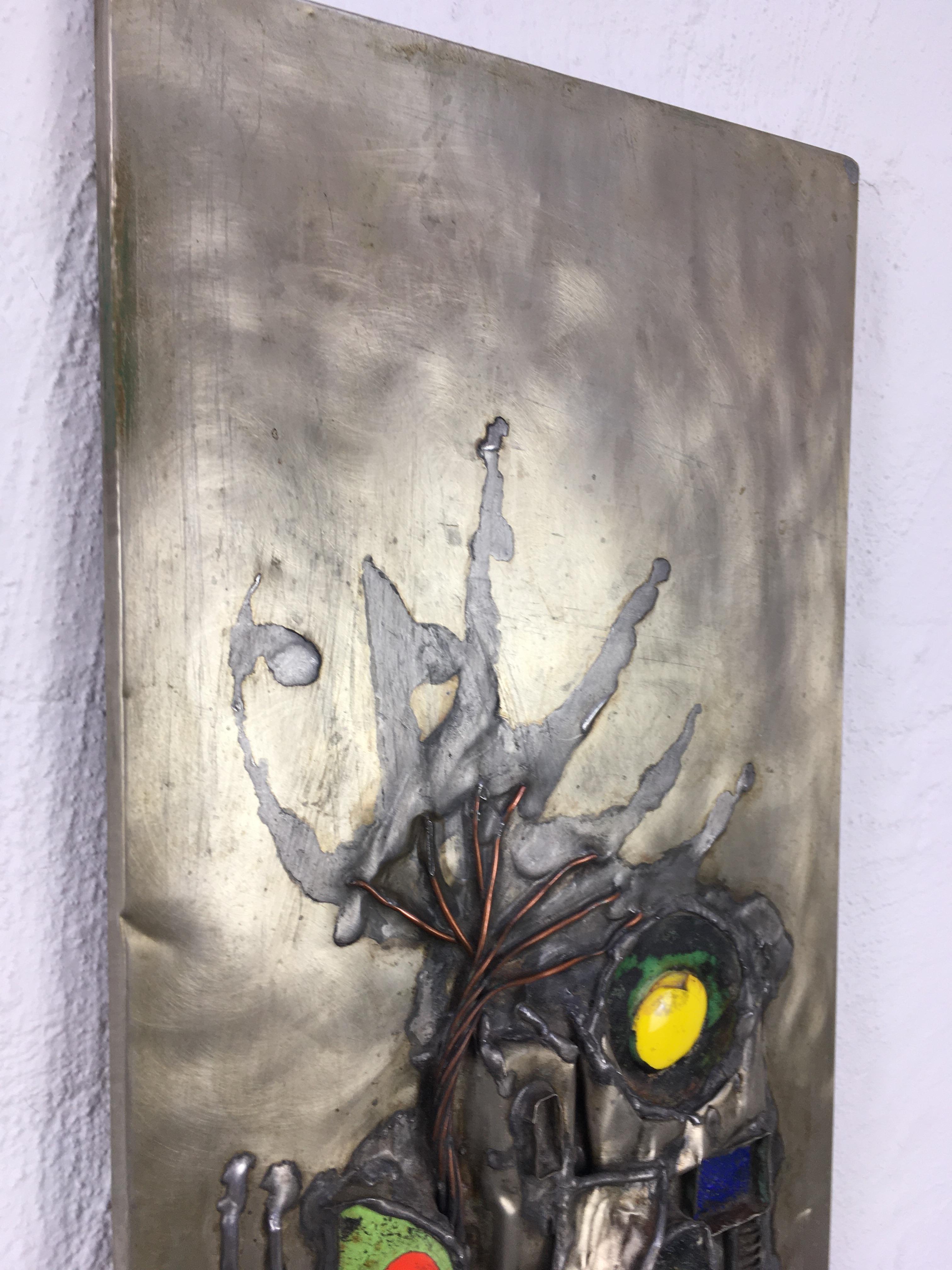 Israeli Rivka Eliav Brutalist Copper, Enamel and Stainless Steel Wall Panel III 1960s