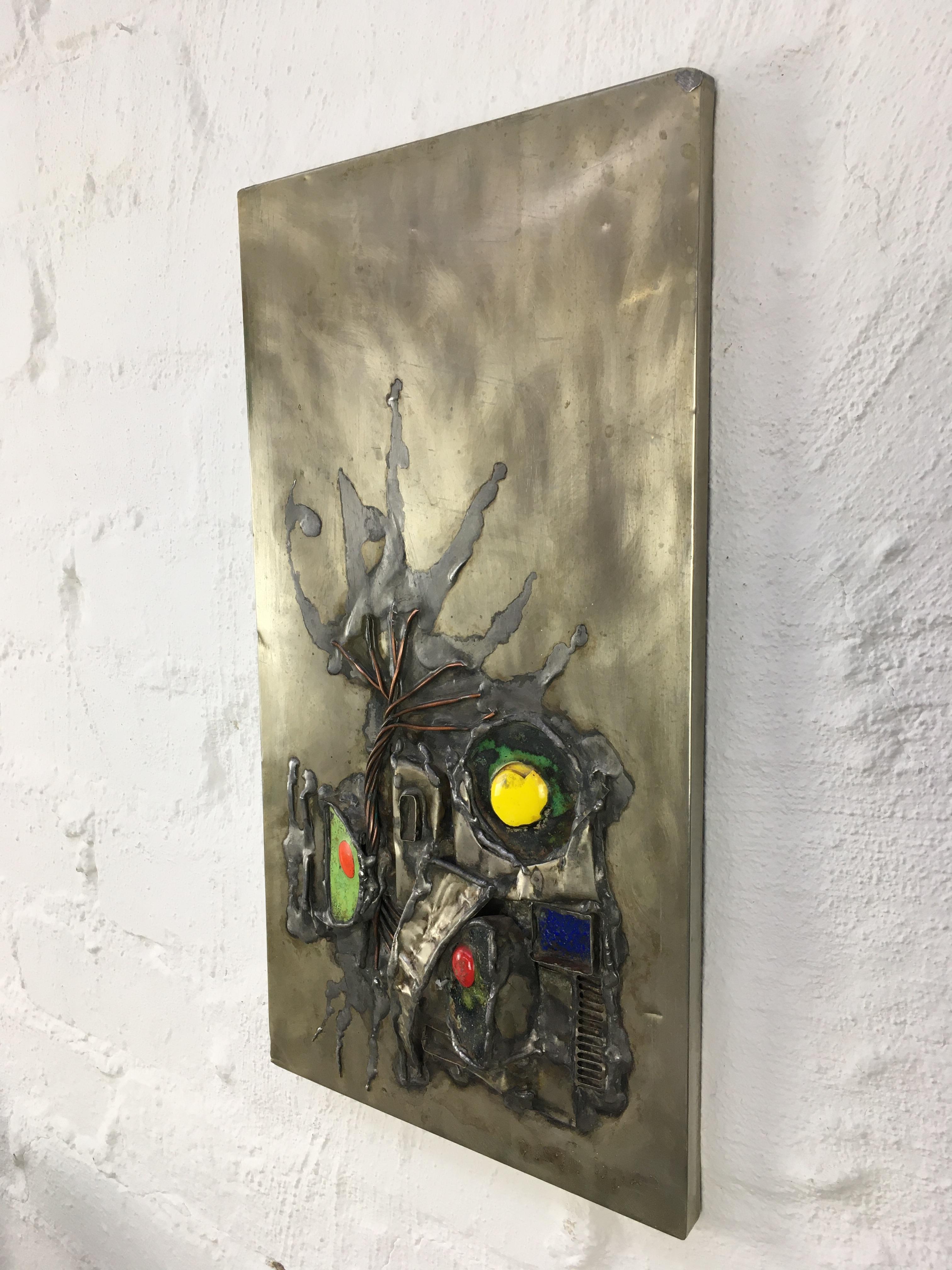 Appliqué Rivka Eliav Brutalist Copper, Enamel and Stainless Steel Wall Panel III 1960s