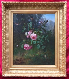 Antique Rosebusch and Butterflies - Original painting 1873