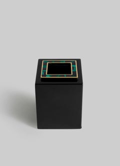 Rivoli Black Tissue Box Small in Lacquer & Brass, Viya By Vikram Goyal