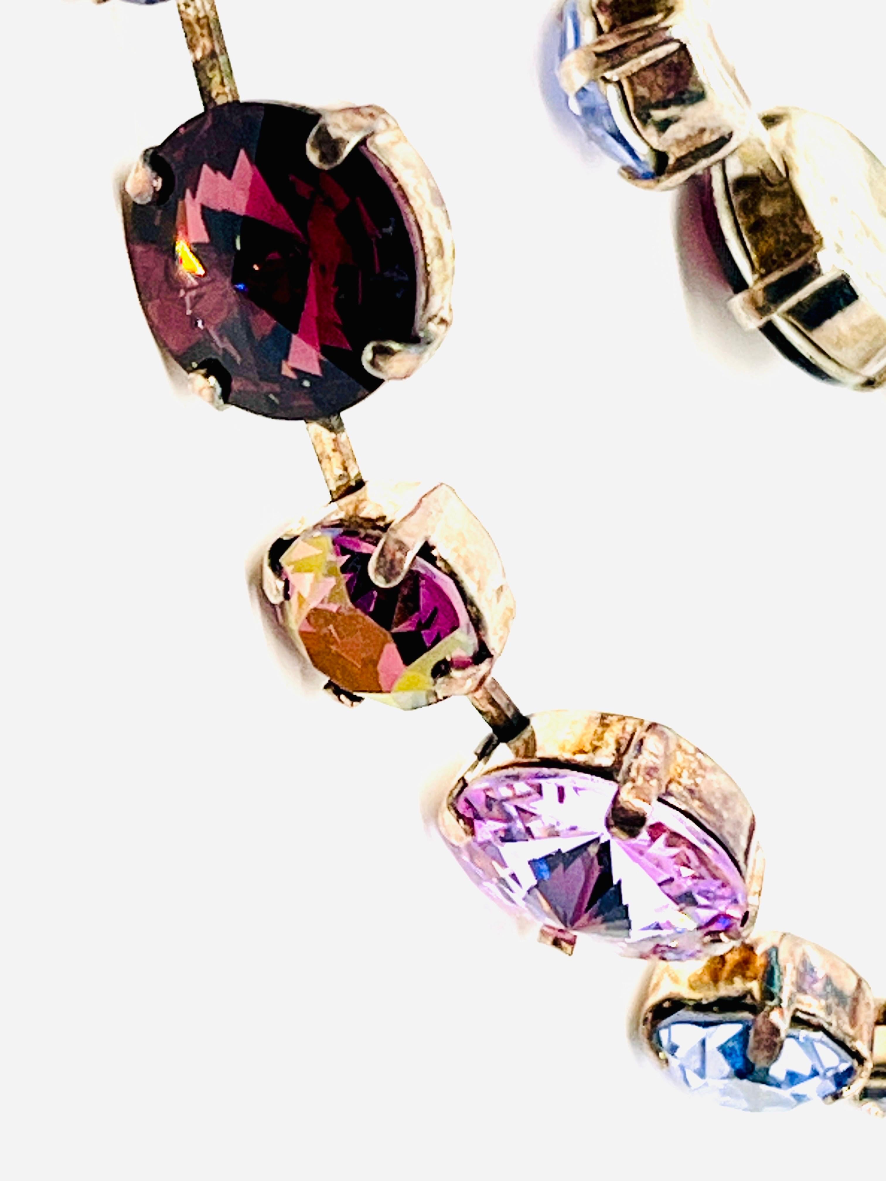 Rivoli Crystal Rhinestone Necklace/ Bracelet Set; Purple, Lavender, Periwinkle For Sale 6